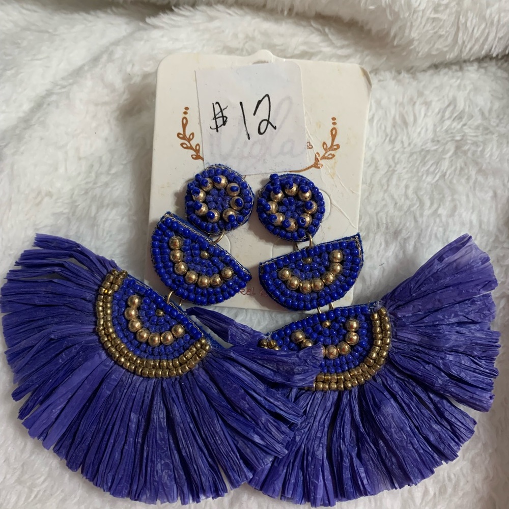 Brand New Raffia Royal Blue earrings